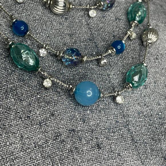 necklace teal blue beaded silver fashion jewelry trendy versatile bohemian - Picture 3 of 10